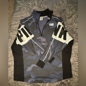 Victoria's Secret PINK Blue Black Camo Quarter Zip Sweatshirt